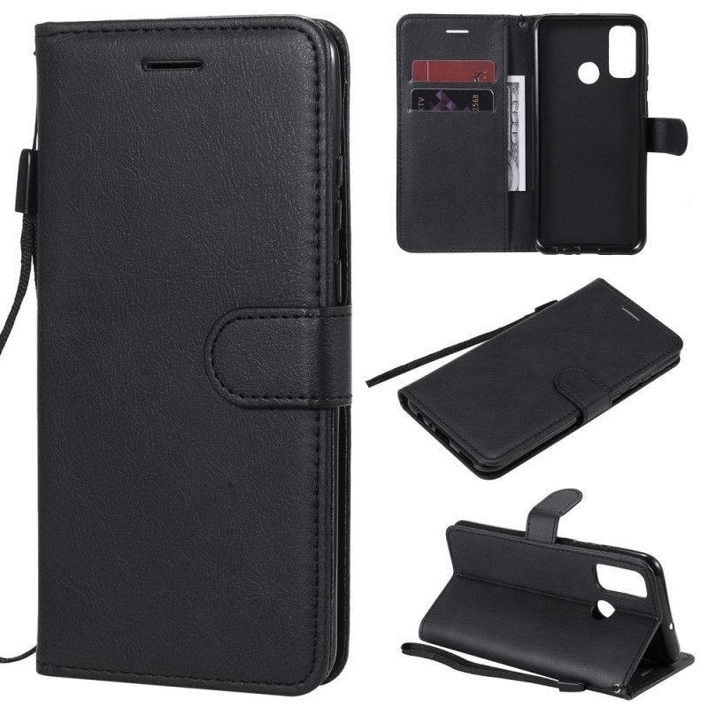 Flip Case Leren Huawei P Smart 2020 Roségoud Zwart Leereffect Met String