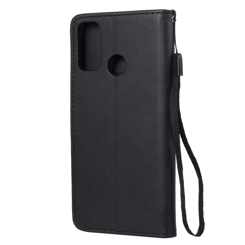 Flip Case Leren Huawei P Smart 2020 Roségoud Zwart Leereffect Met String