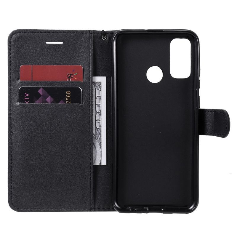 Flip Case Leren Huawei P Smart 2020 Roségoud Zwart Leereffect Met String