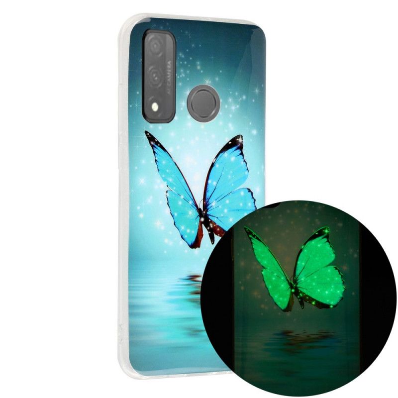 Hoesje Huawei P Smart 2020 Fluorescerende Blauwe Vlinder