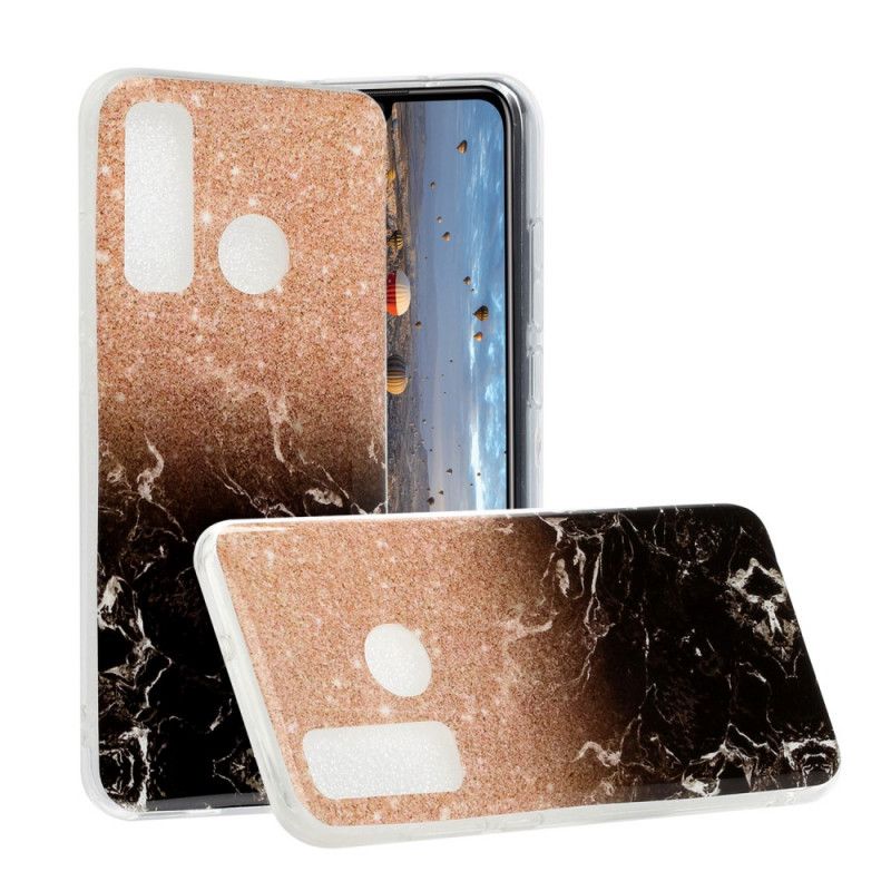 Hoesje voor Huawei P Smart 2020 Wit Zwart Marmeren Glitter