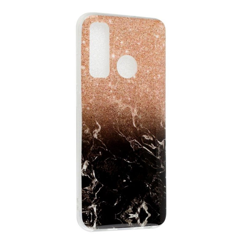 Hoesje voor Huawei P Smart 2020 Wit Zwart Marmeren Glitter