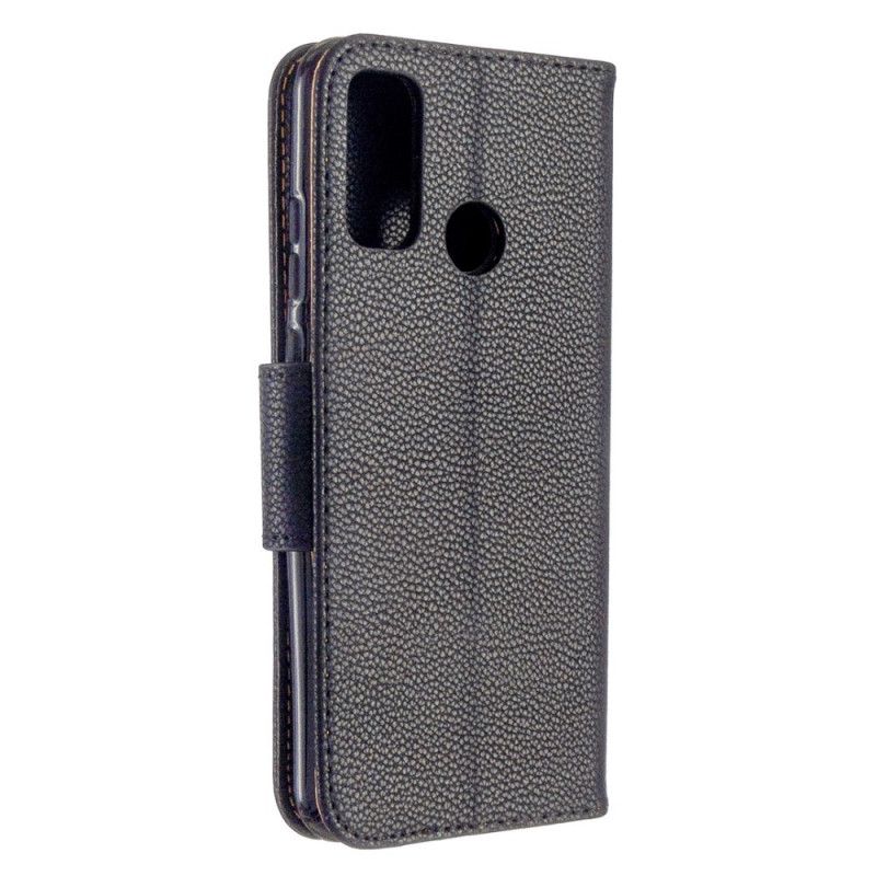 Leren Hoesje Huawei P Smart 2020 Grijs Zwart Lychee Schuine Flap