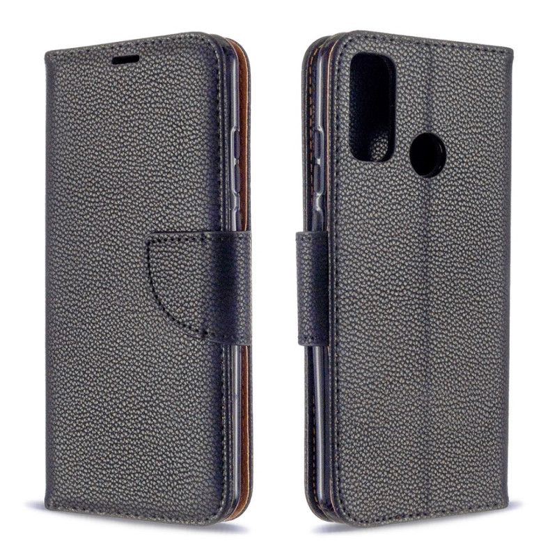 Leren Hoesje Huawei P Smart 2020 Grijs Zwart Lychee Schuine Flap