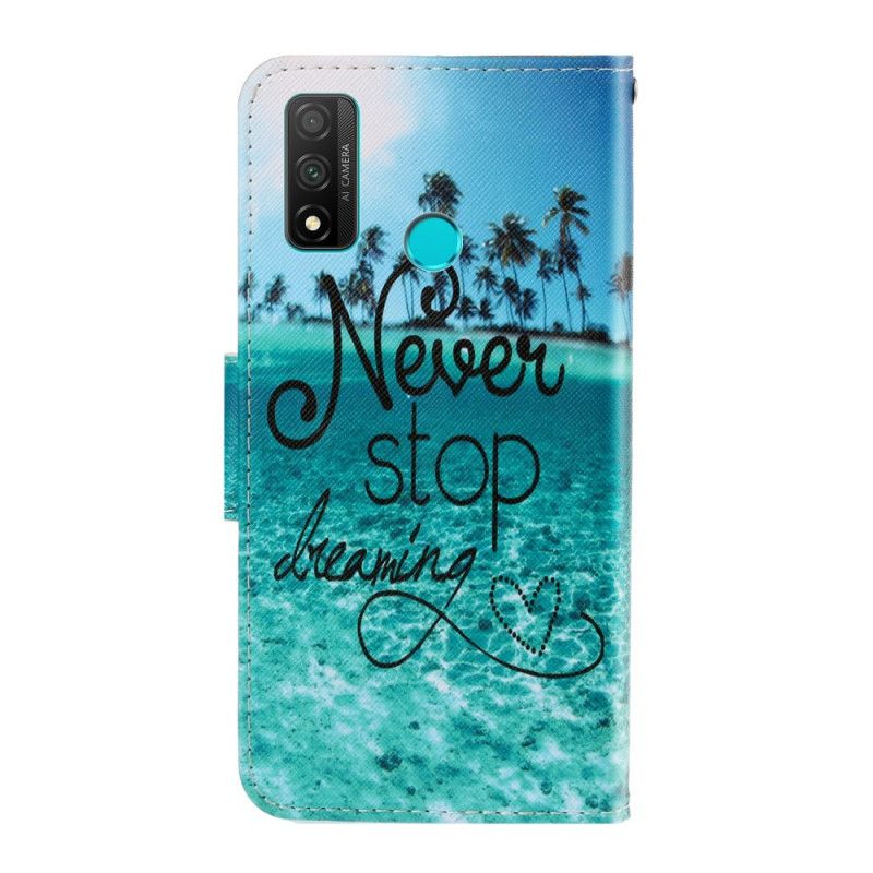 Leren Hoesje Huawei P Smart 2020 Stop Nooit Met Dromen Marine Met String