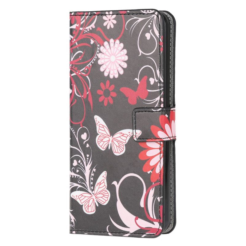 Leren Hoesje Huawei P Smart 2020 Wit Zwart Vlinders En Bloemen