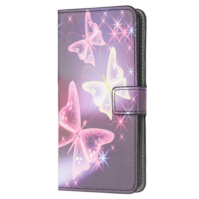 Leren Hoesje Huawei P Smart 2020 Wit Zwart Vlinders En Bloemen