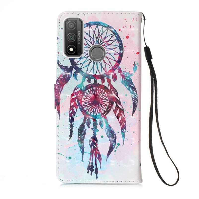 Leren Hoesje voor Huawei P Smart 2020 Lichtblauw Rood Aquarel Dromenvanger