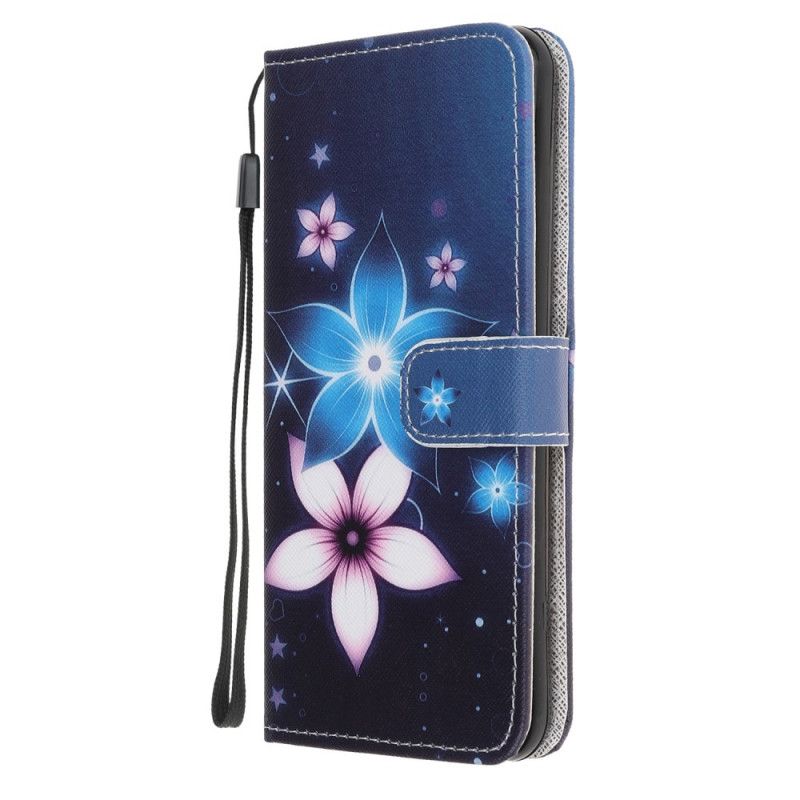 Leren Hoesje voor Huawei P Smart 2020 Maanbloemen Met String