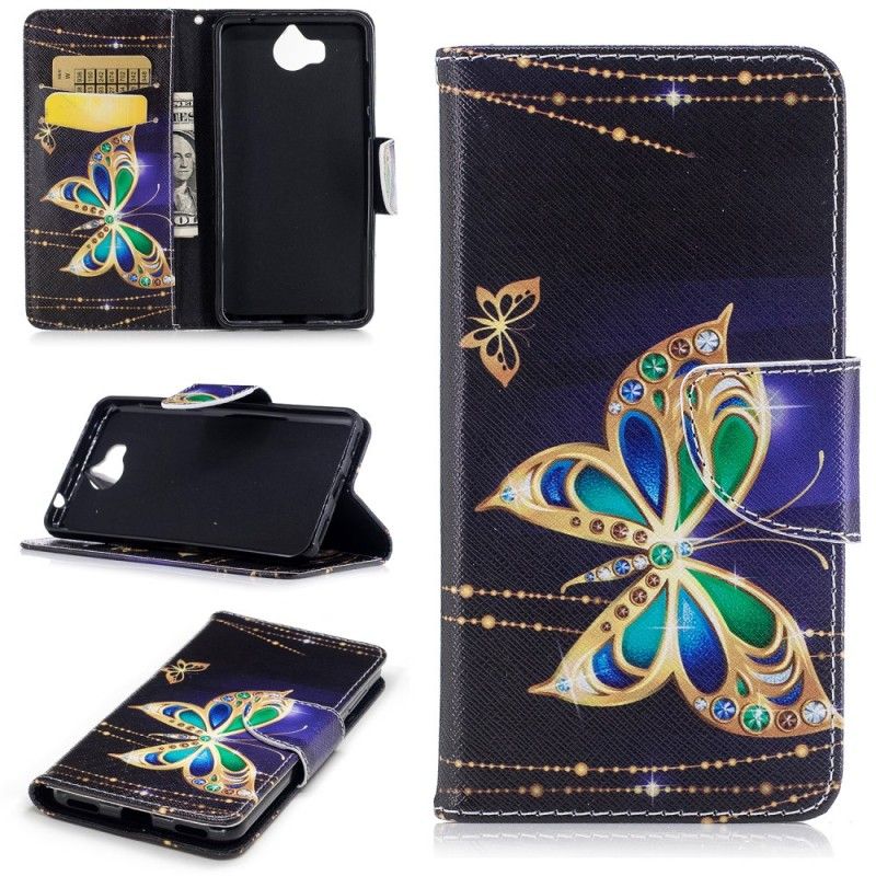 Bescherming Hoesje Huawei Y6 2017 Telefoonhoesje Magische Vlinder