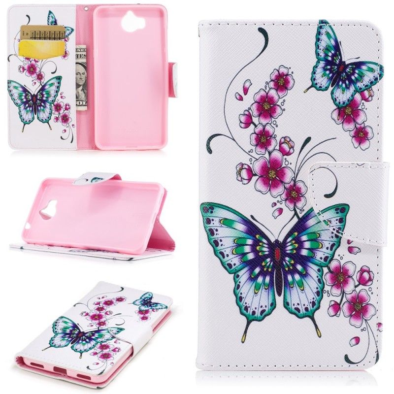 Flip Case Leren Huawei Y6 2017 Prachtige Vlinders