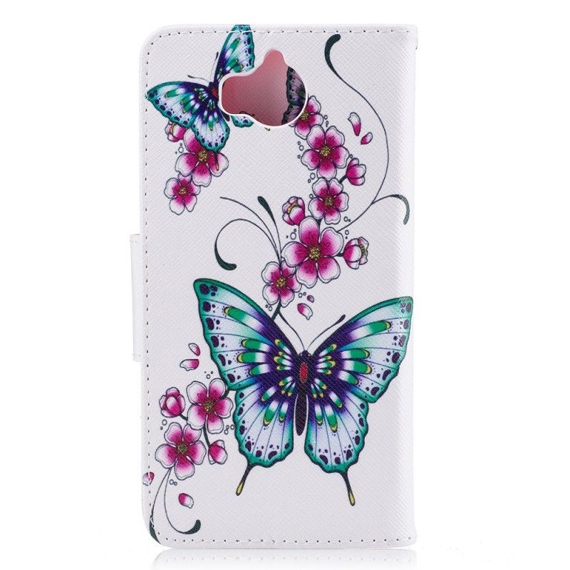 Flip Case Leren Huawei Y6 2017 Prachtige Vlinders