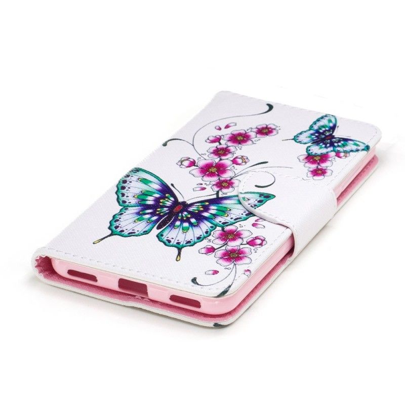 Flip Case Leren Huawei Y6 2017 Prachtige Vlinders