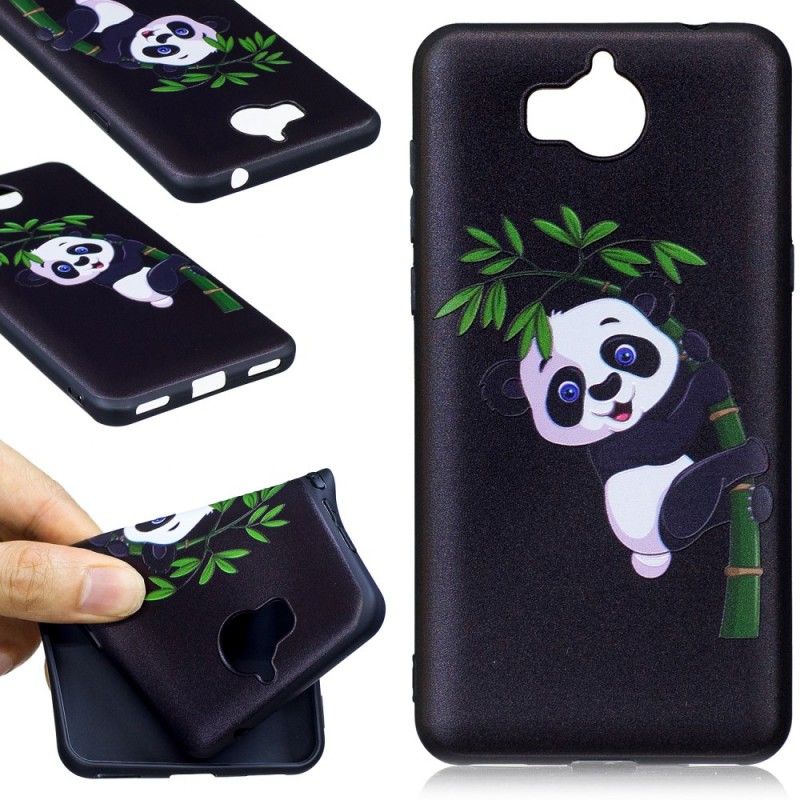 Hoesje Huawei Y6 2017 Panda In Reliëf Op Bamboe