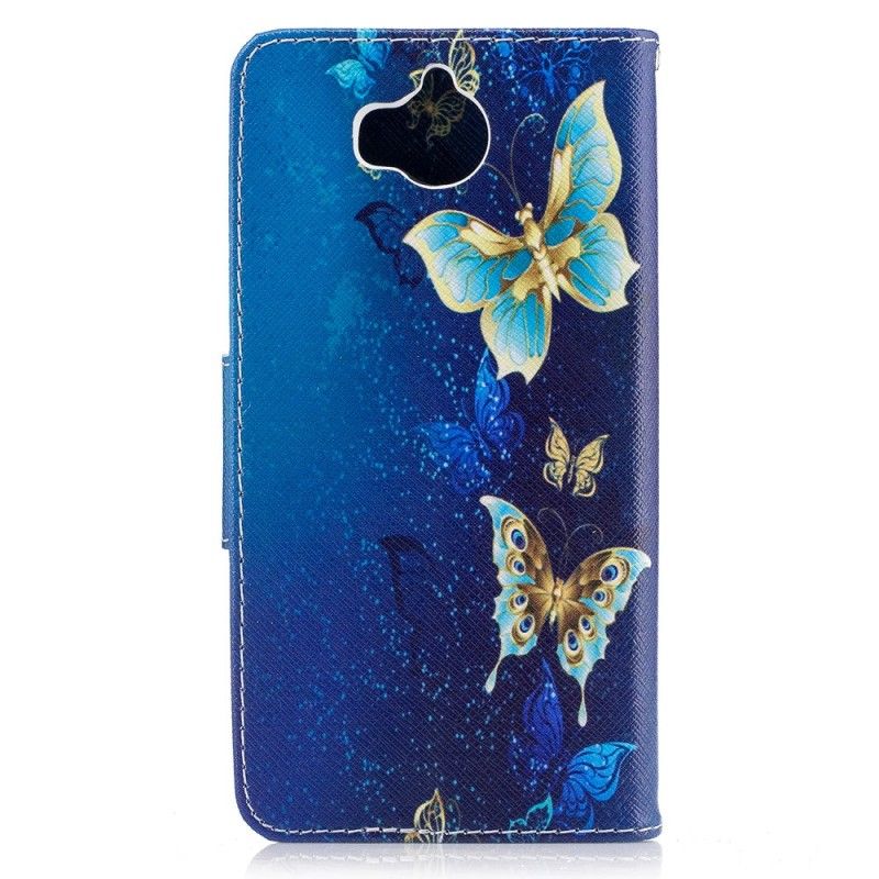 Leren Hoesje Huawei Y6 2017 Telefoonhoesje Vlinders In De Nacht