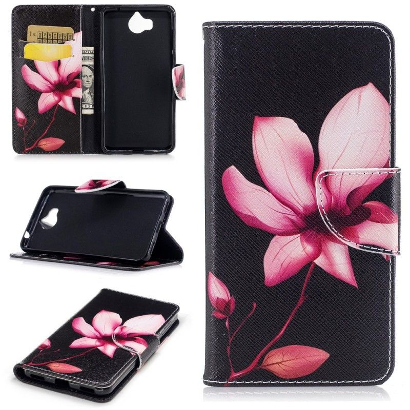 Leren Hoesje voor Huawei Y6 2017 Roze Bloem