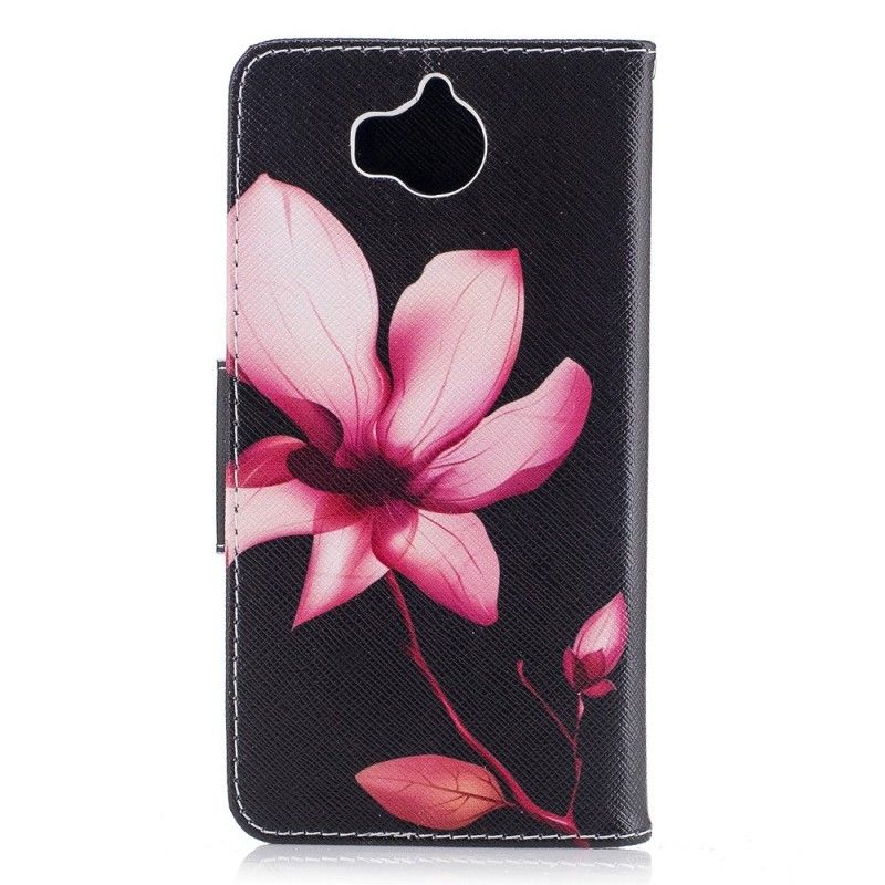 Leren Hoesje voor Huawei Y6 2017 Roze Bloem