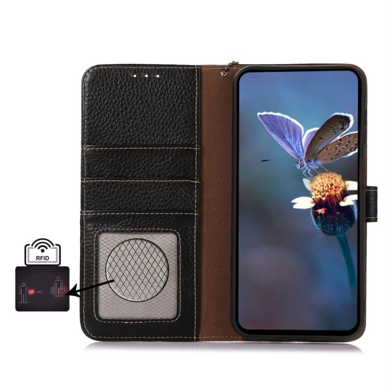 Flip Case Leren Xiaomi 14t Rfid Van Echt Leer Met Litchi-textuur