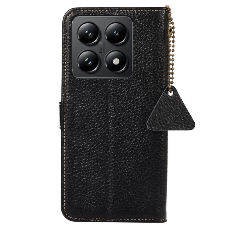 Flip Case Leren Xiaomi 14t Rfid Van Echt Leer Met Litchi-textuur