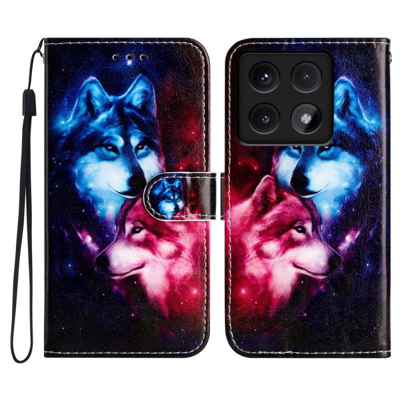 Leren Hoesje Voor Xiaomi 14t Paar Wolven