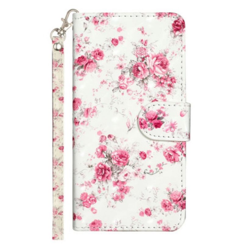 Leren Hoesje Voor Xiaomi 14t Roze Bloemen Met Riem