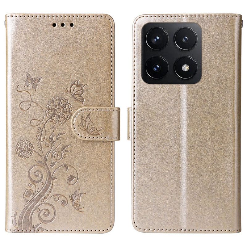 Leren Hoesje Xiaomi 14t Bloemen Met Riempje Bescherming Hoesje