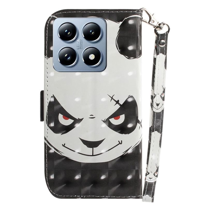 Leren Hoesje Xiaomi 14t Boze Panda Met Riem Bescherming Hoesje