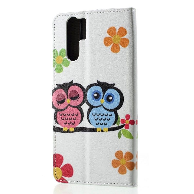 Flip Case Leren Huawei P30 Pro Paar Uilen