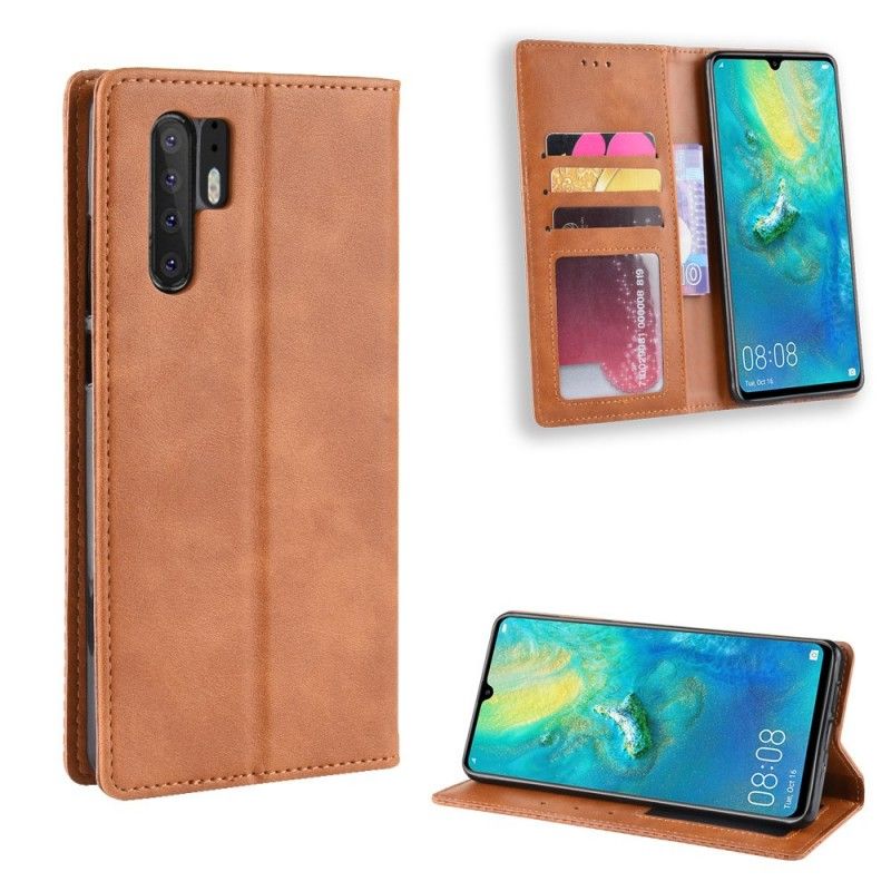 Folio-hoesje Huawei P30 Pro Rood Zwart Gestileerd Vintage Leereffect