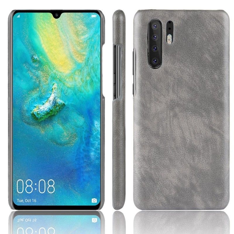 Hoesje Huawei P30 Pro Grijs Zwart Prestatie Lychee Leereffect