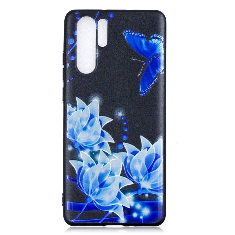 Hoesje Huawei P30 Pro Vlinder En Blauwe Bloemen