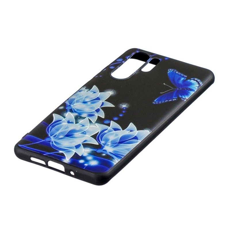 Hoesje Huawei P30 Pro Vlinder En Blauwe Bloemen