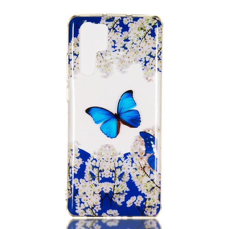 Hoesje voor Huawei P30 Pro Blauwe Vlinder En Winterbloemen