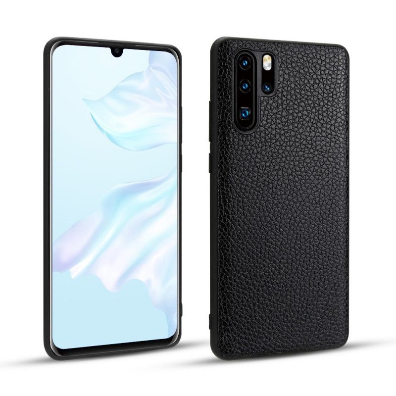 Hoesje voor Huawei P30 Pro Donkerblauw Echt Lychee Leer