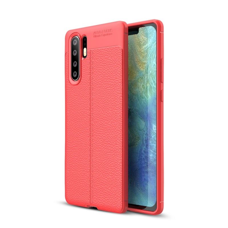 Hoesje voor Huawei P30 Pro Rood Zwart Dubbellijns Lychee Leereffect