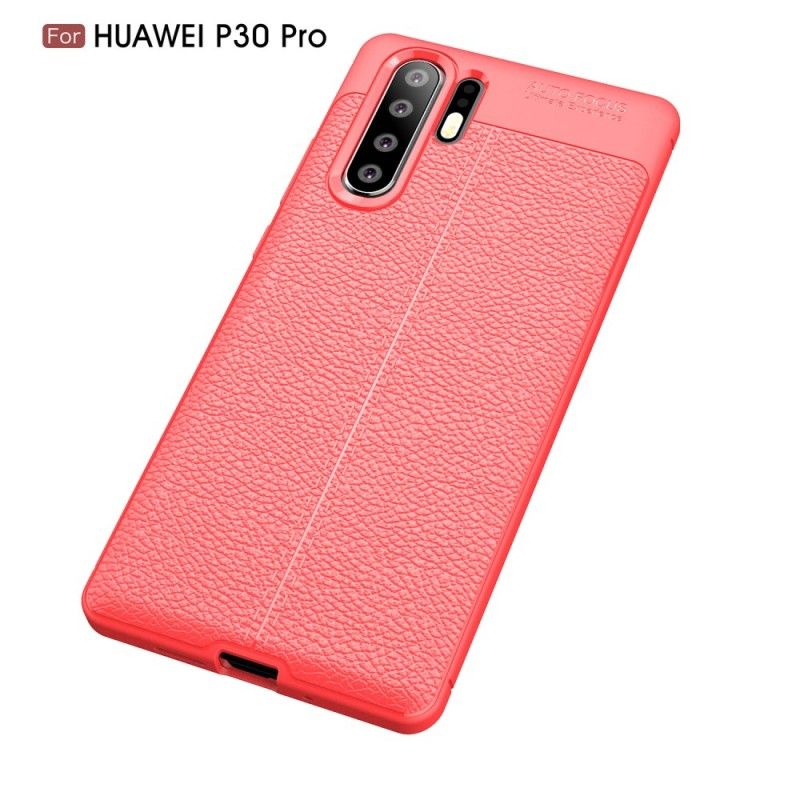 Hoesje voor Huawei P30 Pro Rood Zwart Dubbellijns Lychee Leereffect