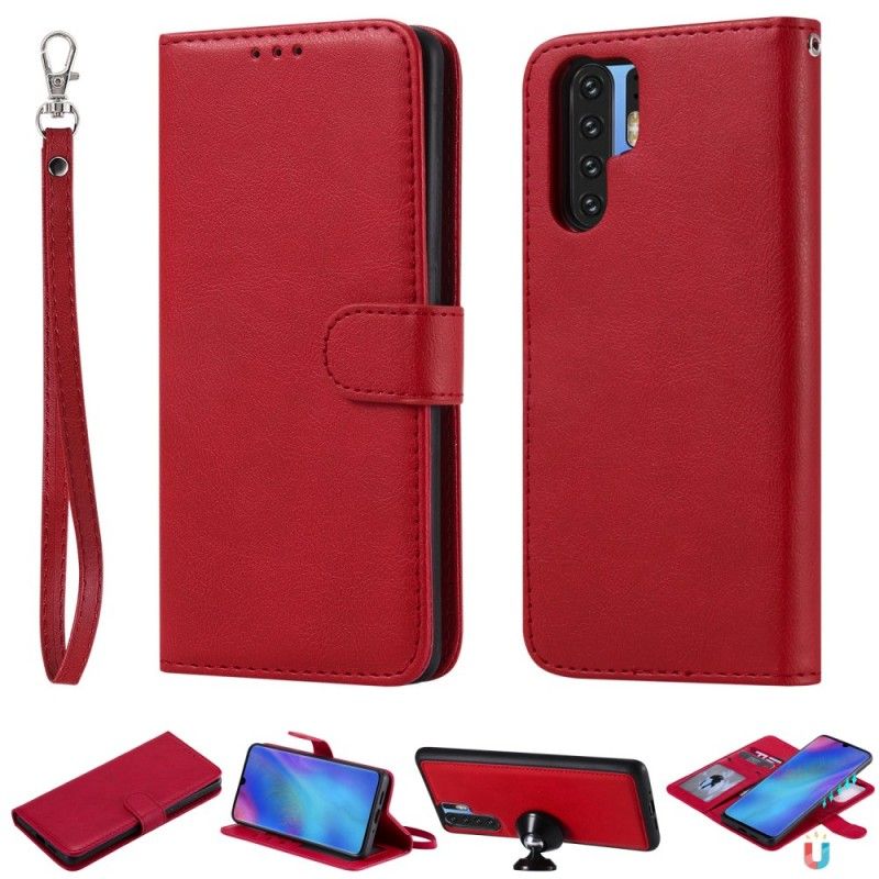 Leren Hoesje Huawei P30 Pro Rood Zwart Telefoonhoesje Retro Afneembaar