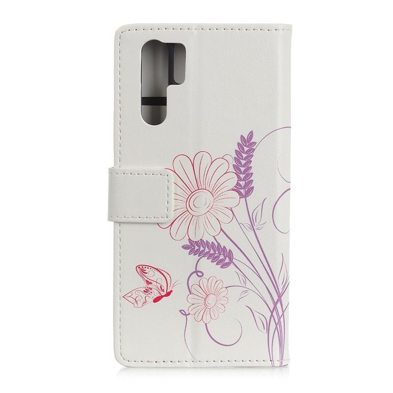 Leren Hoesje voor Huawei P30 Pro Vlinders En Bloemen Tekenen