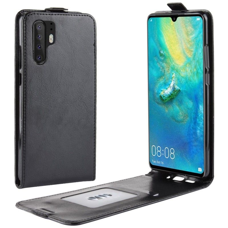 Leren Hoesje voor Huawei P30 Pro Wit Zwart Opvouwbaar