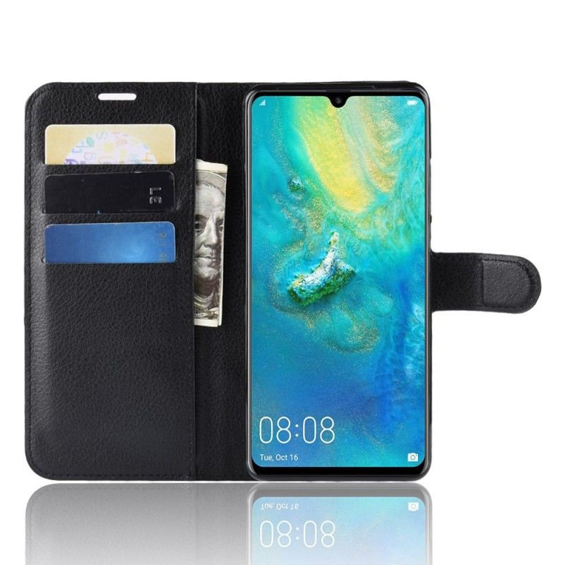 Leren Hoesje voor Huawei P30 Pro Wit Zwart Retro Lychee