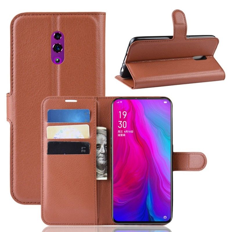 Cover Folio-hoesje Oppo Reno Rood Zwart Telefoonhoesje Lychee Kunstleer