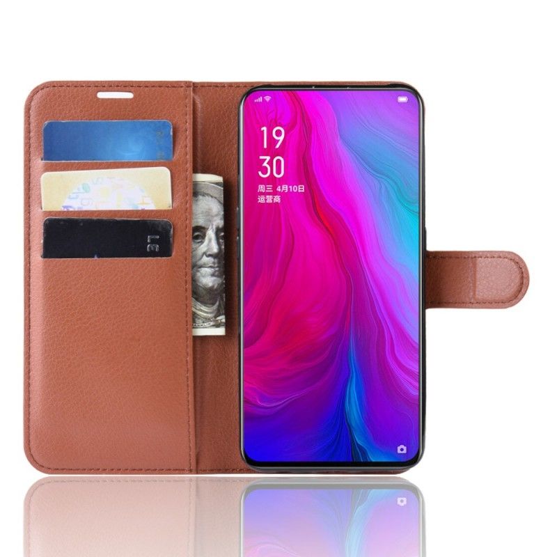 Cover Folio-hoesje Oppo Reno Rood Zwart Telefoonhoesje Lychee Kunstleer