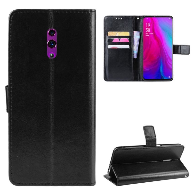 Flip Case Leren Oppo Reno Zwart Utra Kunstleer Met Riem