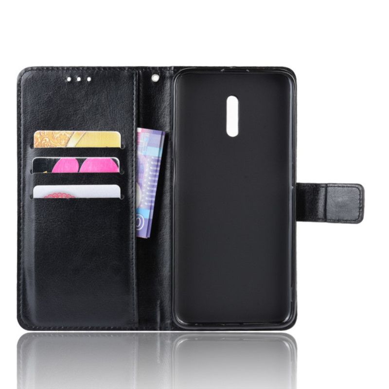 Flip Case Leren Oppo Reno Zwart Utra Kunstleer Met Riem