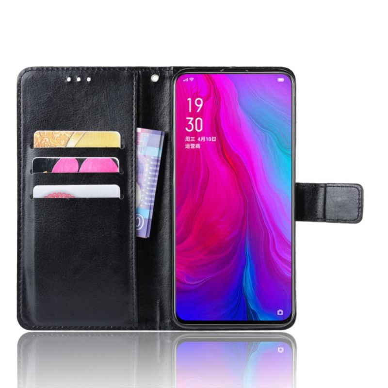 Flip Case Leren Oppo Reno Zwart Utra Kunstleer Met Riem