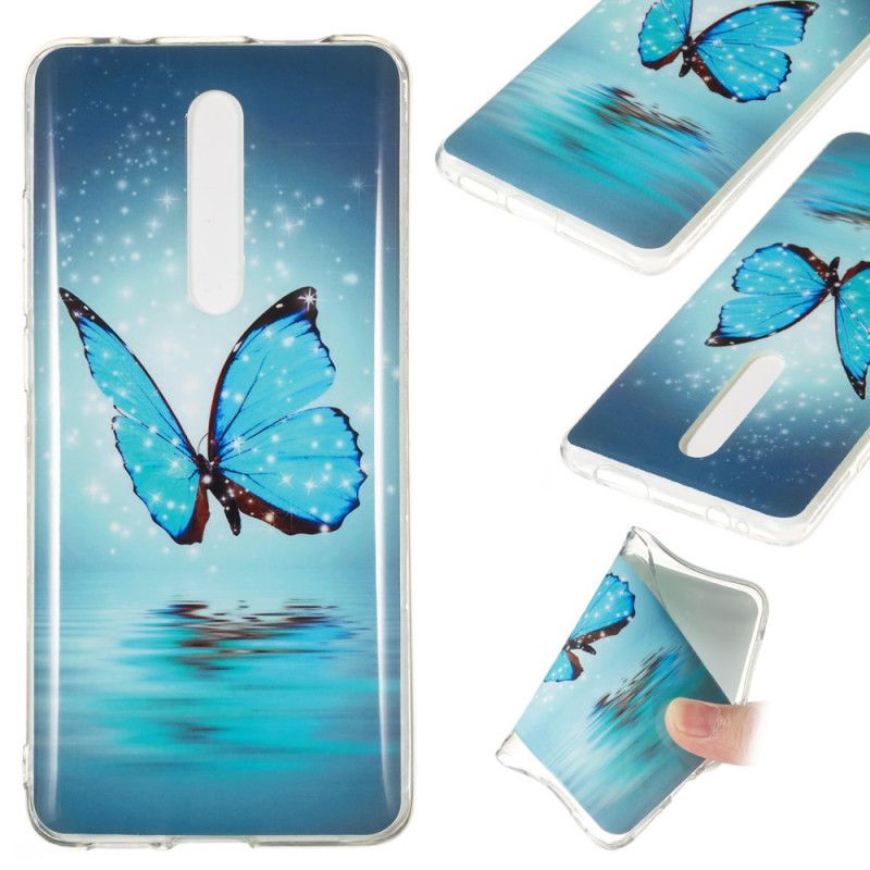 Cover Hoesje Xiaomi Mi 9T / Mi 9T Pro Telefoonhoesje Fluorescerende Blauwe Vlinder