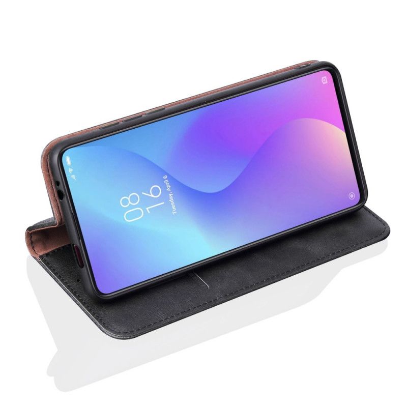 Folio-hoesje voor Xiaomi Mi 9T / Mi 9T Pro Rood Zwart Gestikt Leereffect