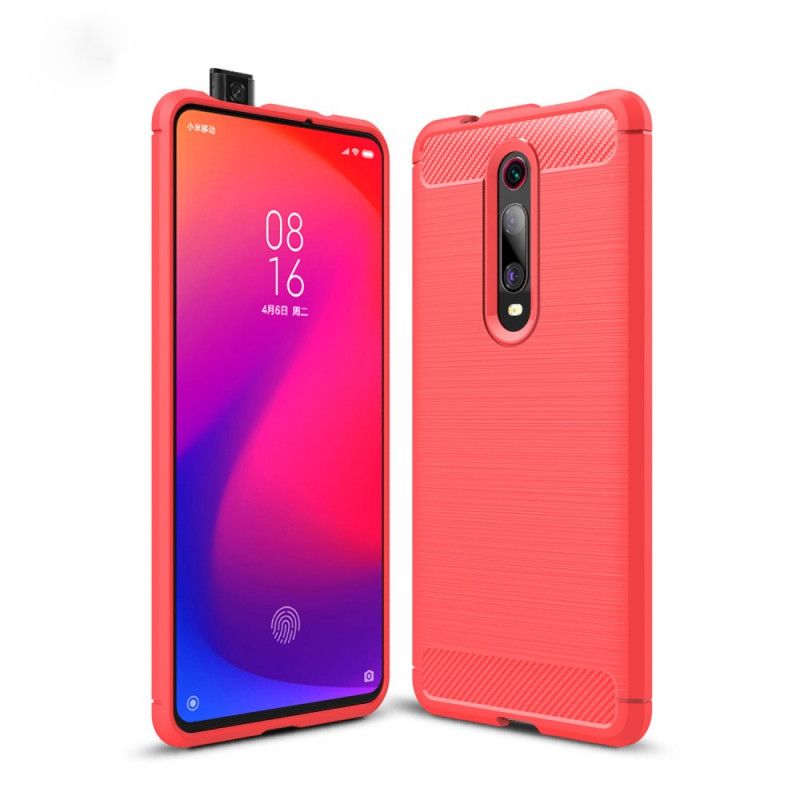 Hoesje voor Xiaomi Mi 9T / Mi 9T Pro Rood Zwart Geborsteld Koolstofvezel