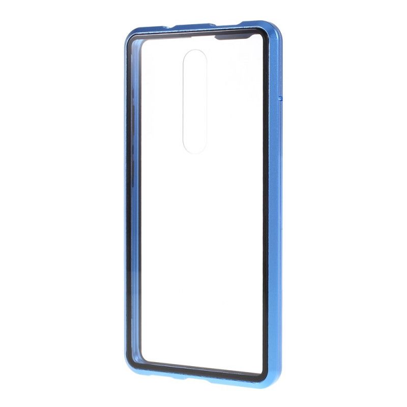 Hoesje voor Xiaomi Mi 9T / Mi 9T Pro Wit Zwart Metalen Randen En Gehard Glas