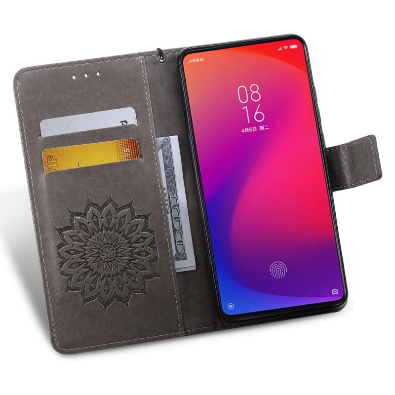 Leren Hoesje voor Xiaomi Mi 9T / Mi 9T Pro Cyaan Lichtblauw Zonnebloem